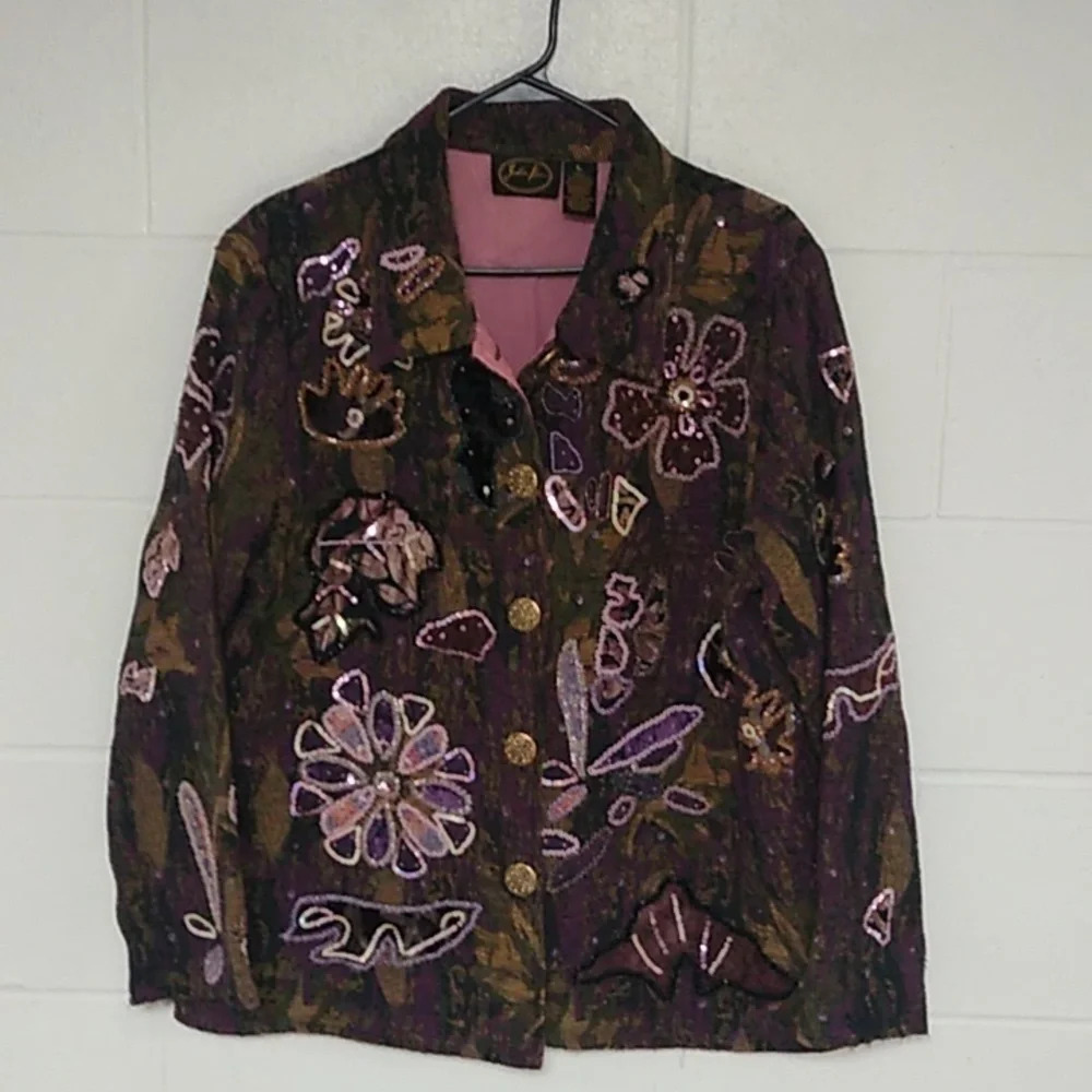 JULIA KIM Elevated boho. Art to wear appliqued, beaded, tapestry, boxy jacket.